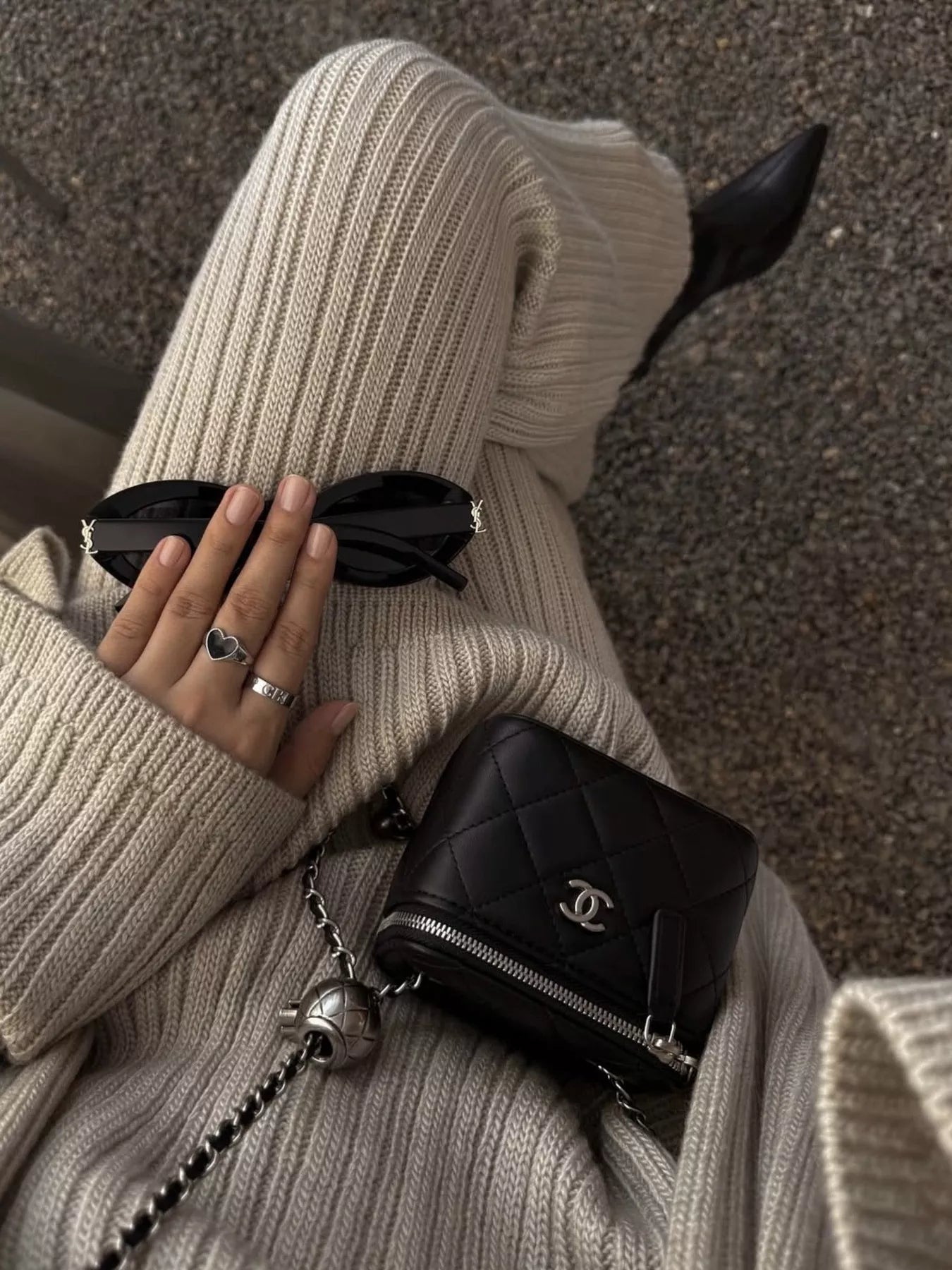 3-Piece Crew Neck Ribbed Sweater and Wide-Leg Pants Set with Scarf