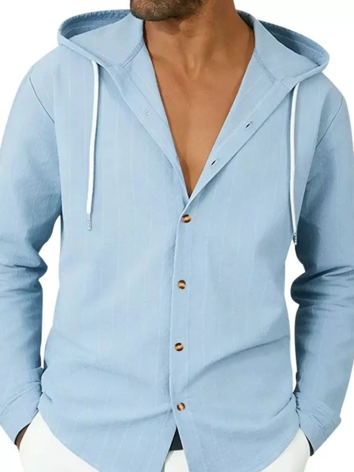 Men's Full Size Drawstring Hooded Button Up Shirt Plus Size