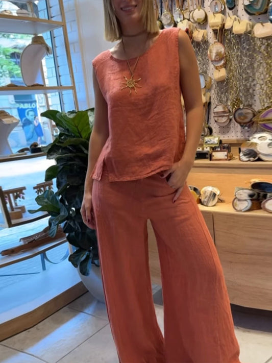 Full Size Round Neck Tank and Pants Set Plus Size