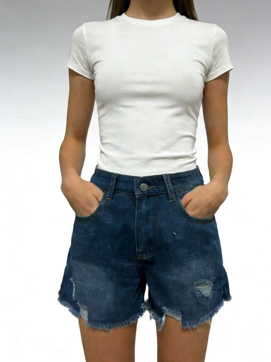 Distressed Frayed Hem Denim Shorts