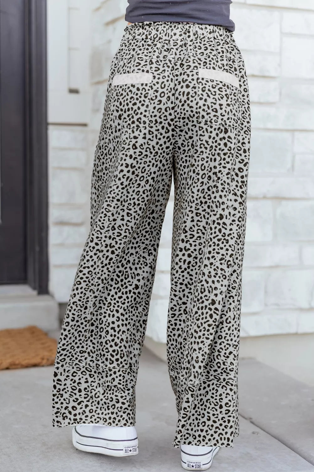Animal Print Wide Leg Terry Knit Pants