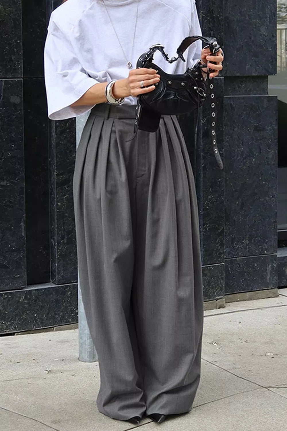 High-Waisted Wide-Leg Pleated Pants
