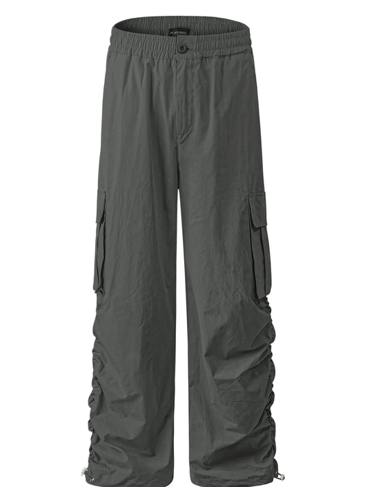 Men's Elastic Waist Wide Leg Cargo Pants with Side Pockets