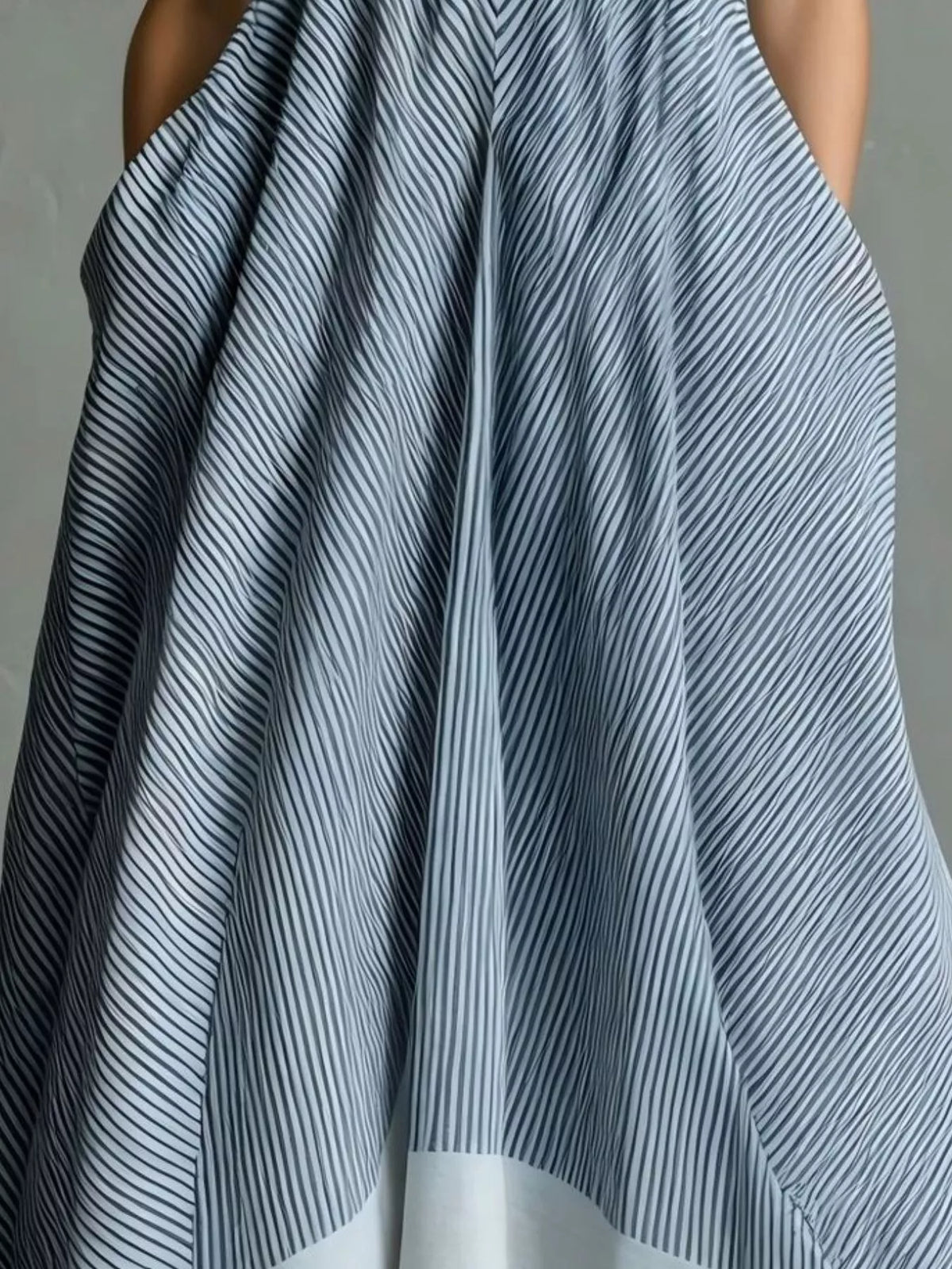 Full Size Striped Halter Neck Maxi Dress with Pockets Plus Size