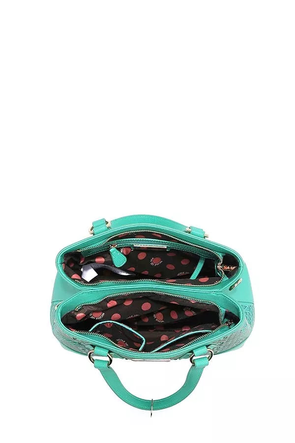 Nicole Lee USA Monogram Pattern Handbag with Rhinestones Decor