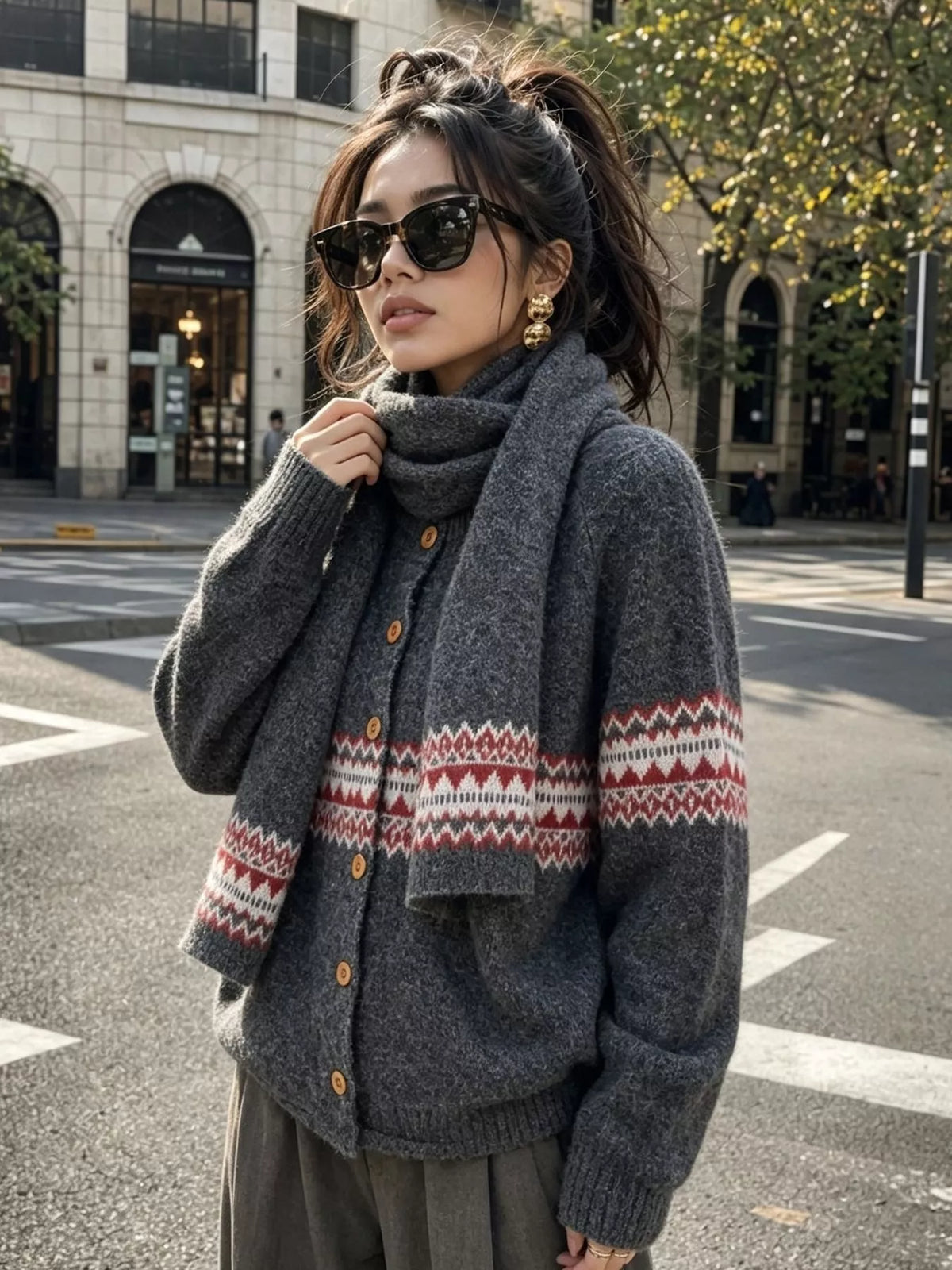 Geometric Button Down Knit Cardigan