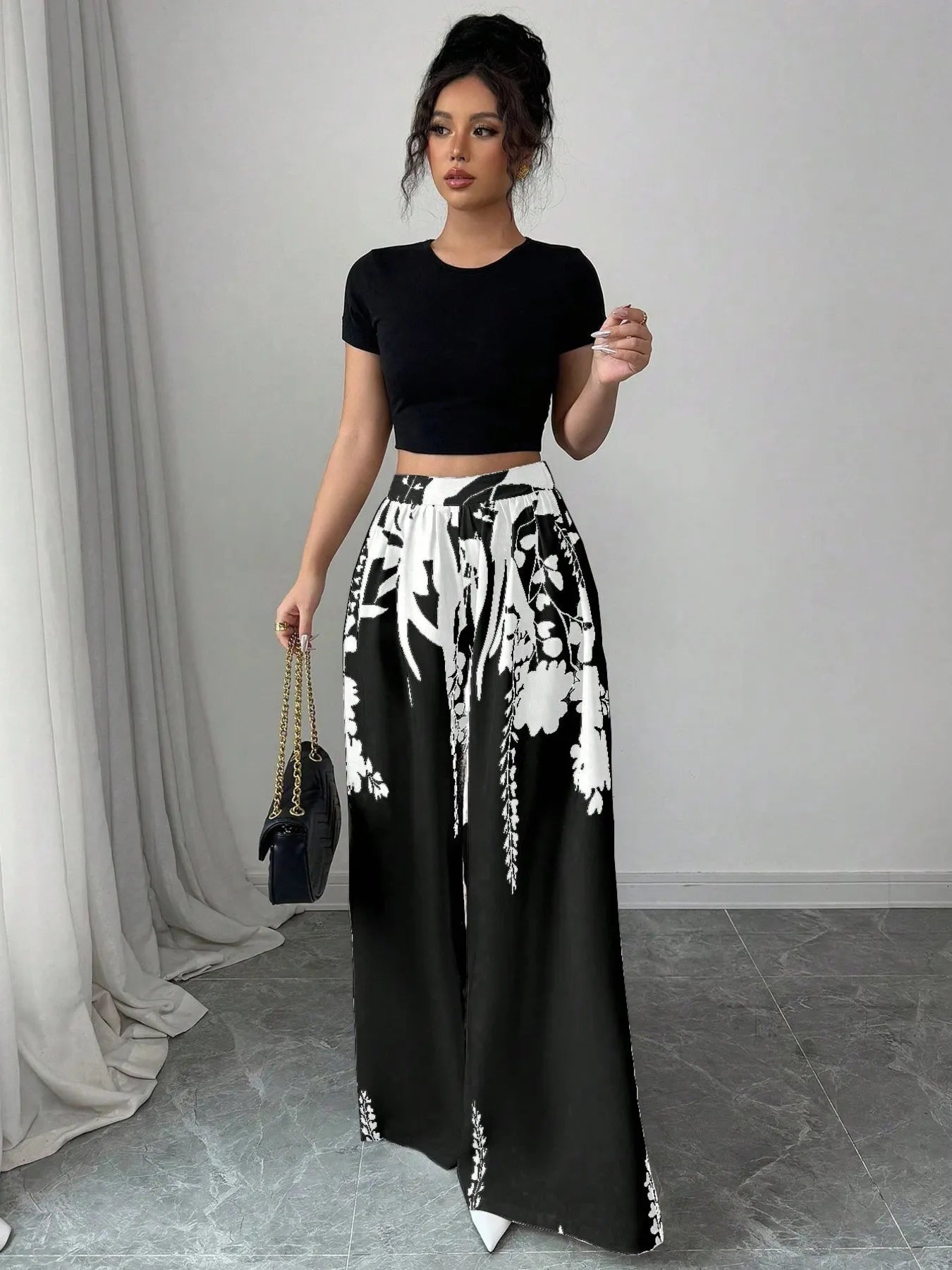 Printed Wide Leg Pants