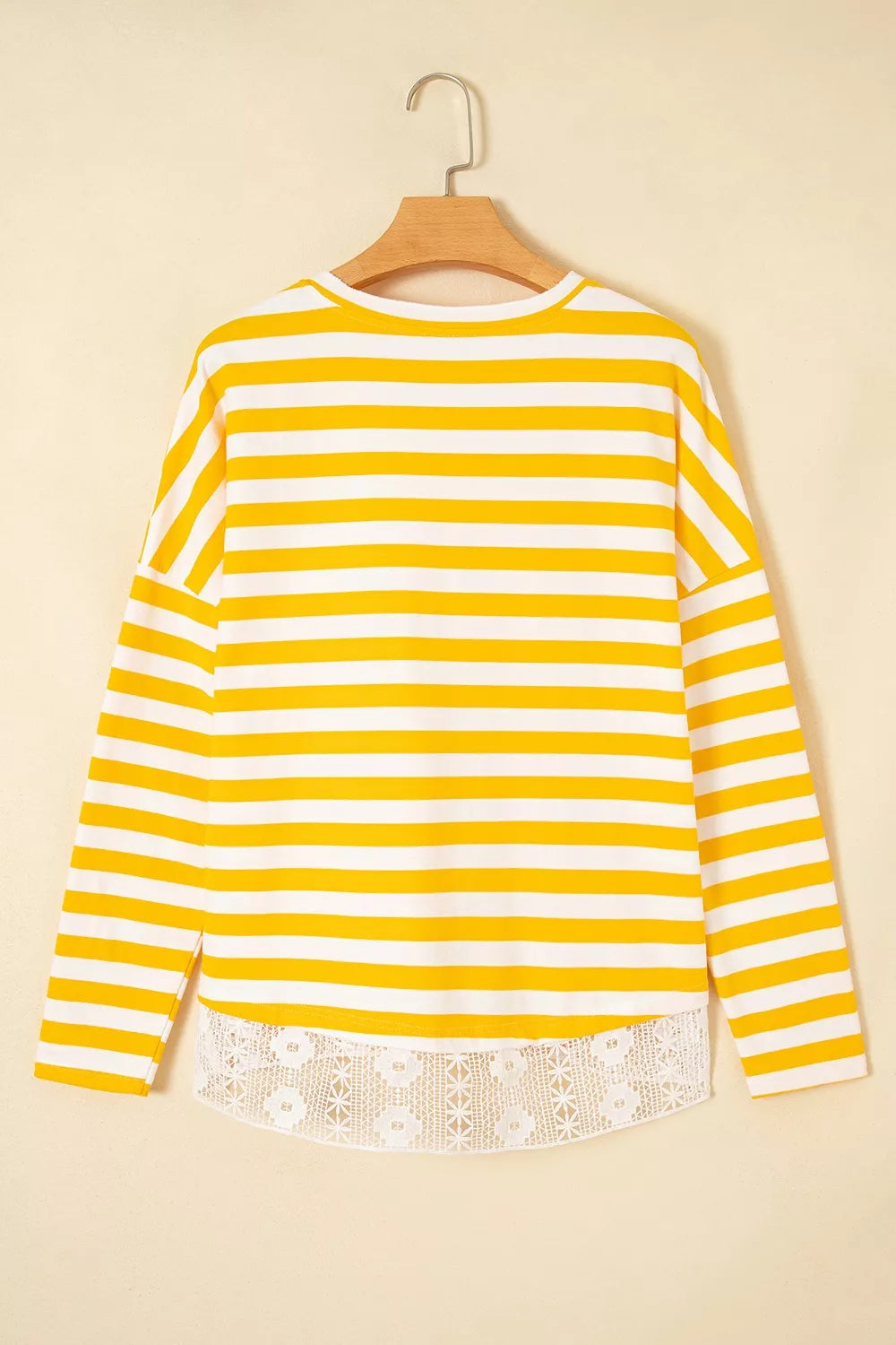 Stripe Striped Lace Patchwork V Neck Long Sleeve Top