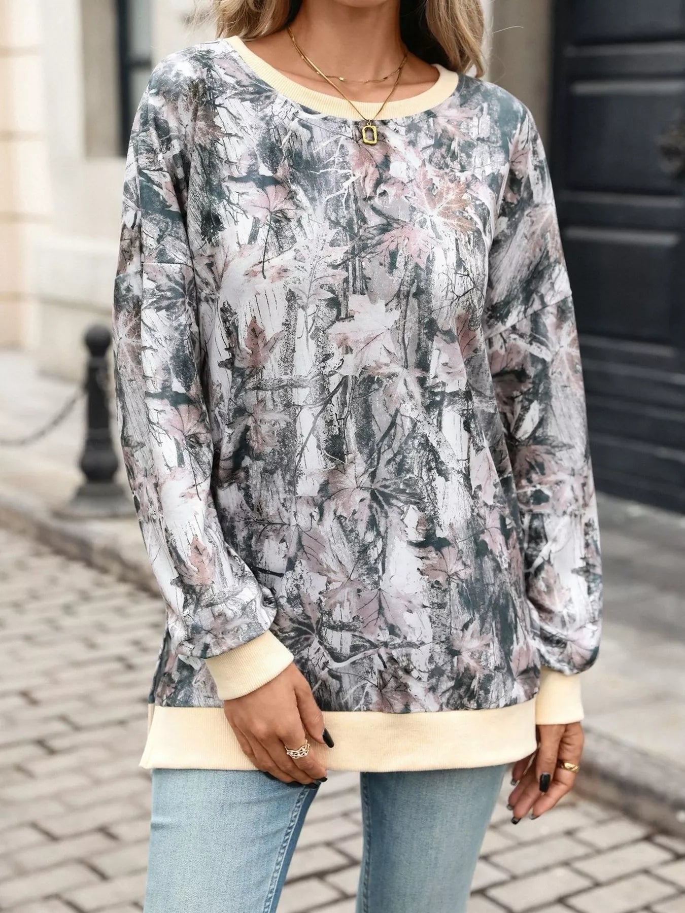 Camouflage Print Crewneck Sweatshirt