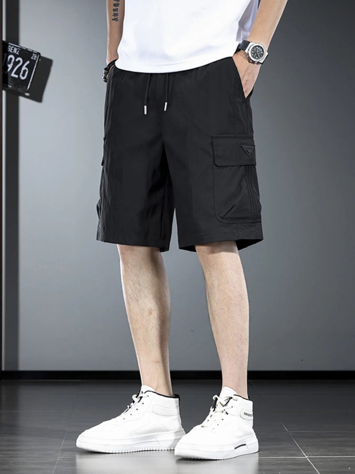 Men's Plus Size Drawstring Cargo Shorts