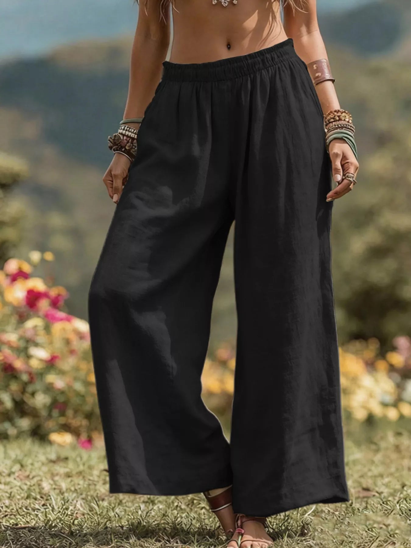 Full Size Bohemian Wide-Leg Pants Plus Size