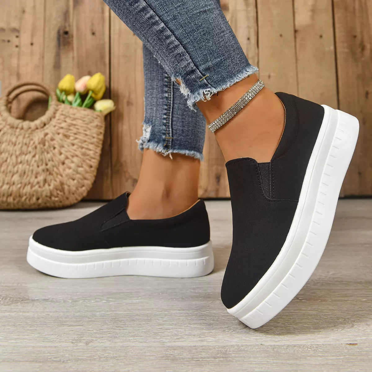 Round Toe Platform Slip-Ons