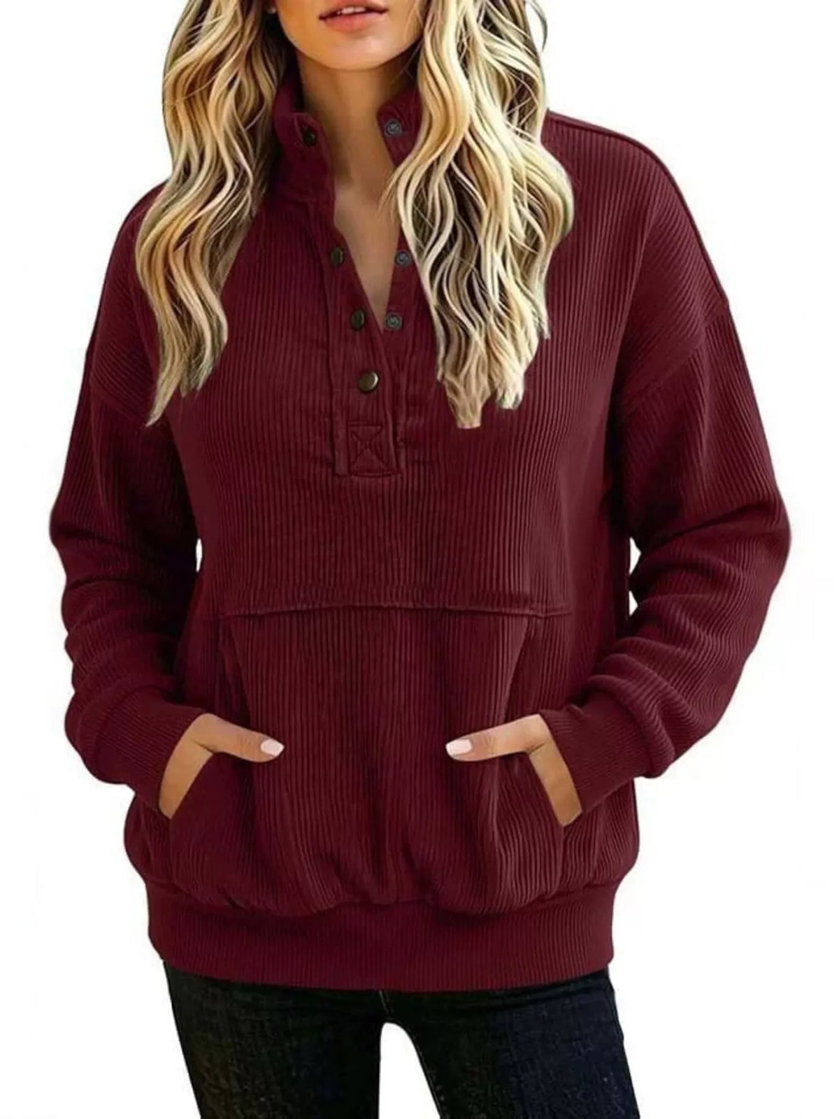Full Size Quarter Snap Kangaroo Pocket Sweatshirt Plus Size