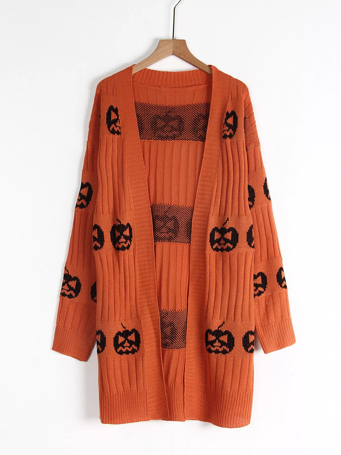 Halloween Pumpkin Open Front Knit Cardigan