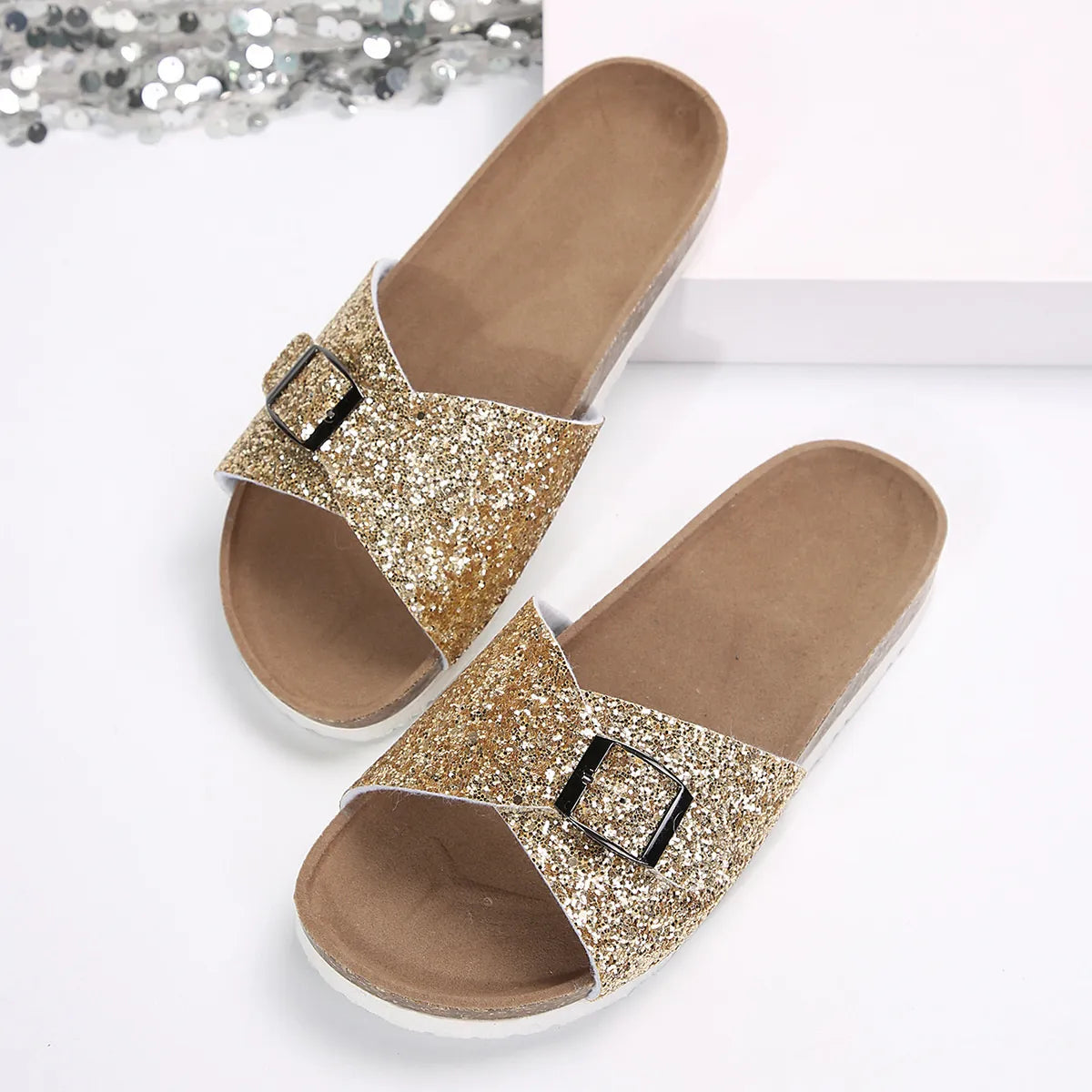 Glitter Buckle Strap Sandals