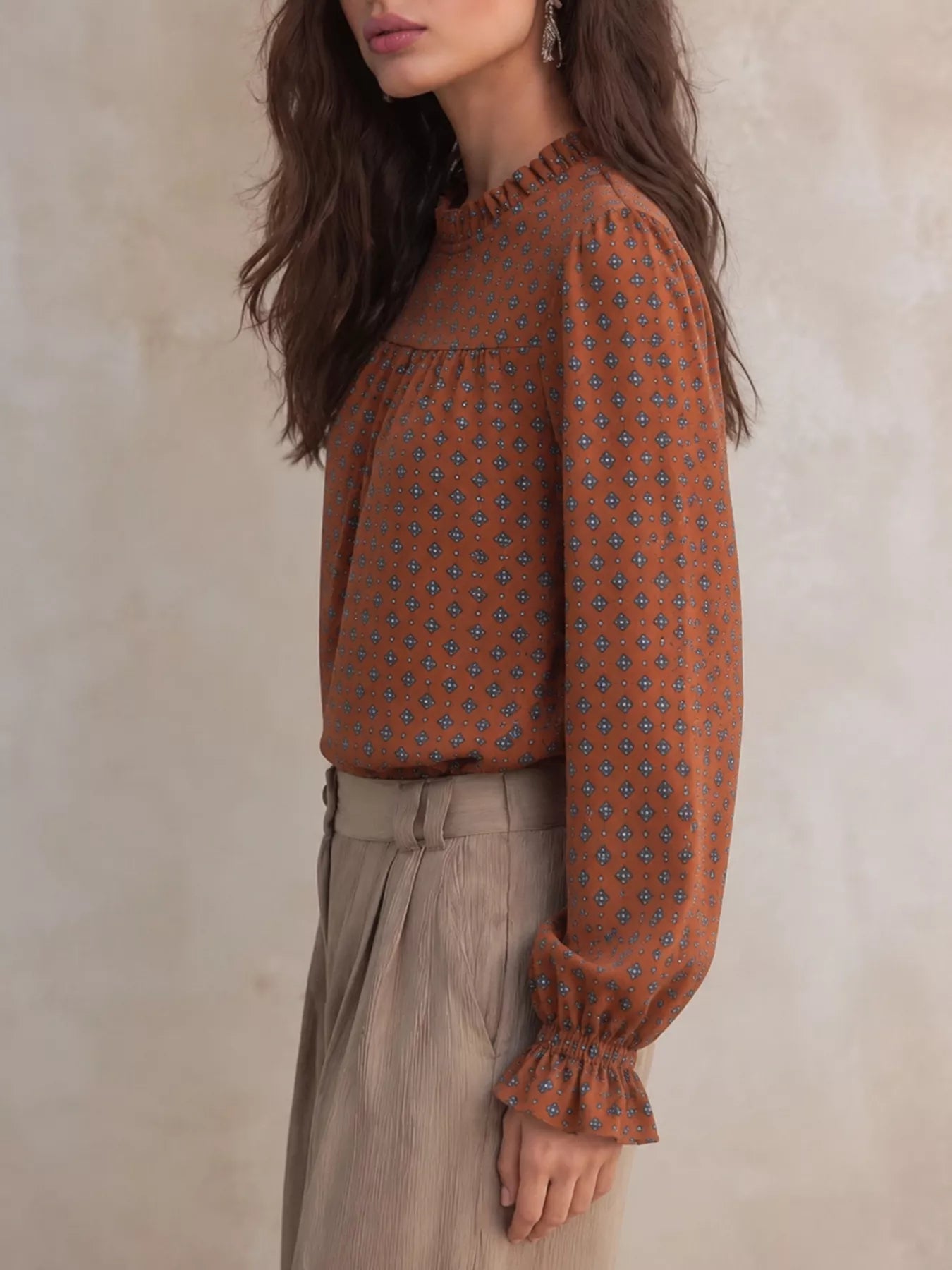 Printed Flounce Sleeve Blouse