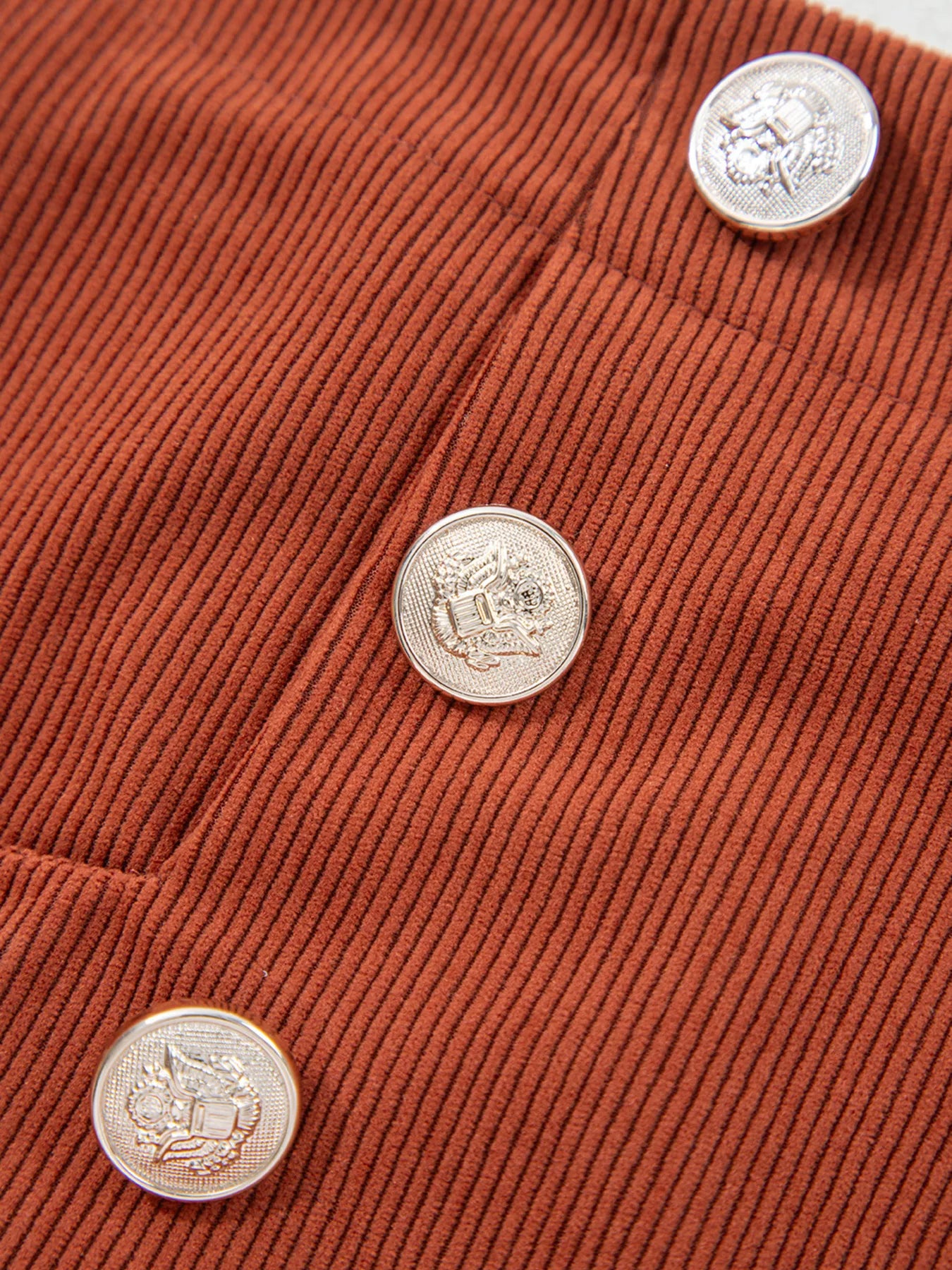 Button Decor Scalloped Edge High Waist Corduroy Shorts