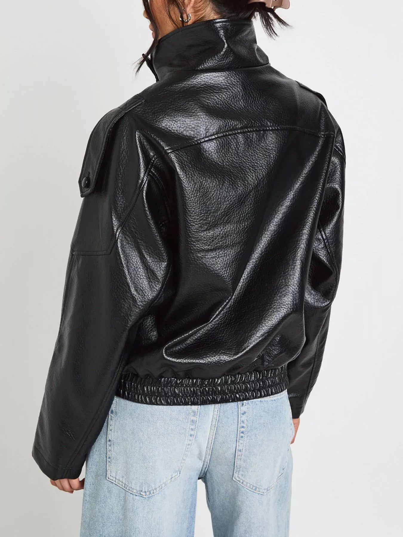 Faux Leather Moto Jacket with Asymmetrical Zip