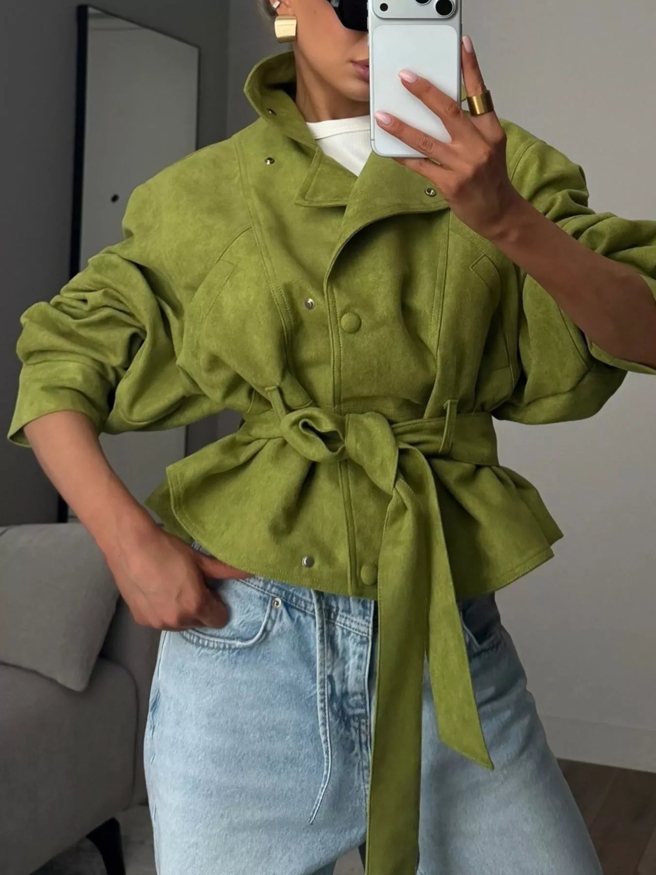 Tie Waist Long Sleeve Cropped Jacket