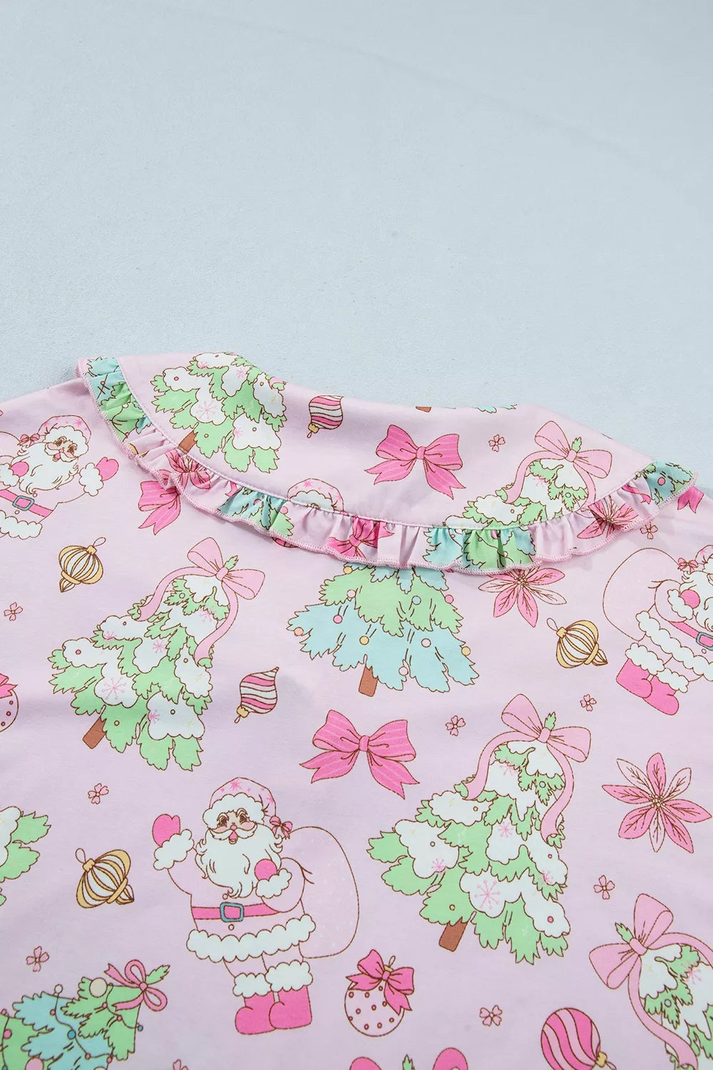 Christmas Print Button Front Long Sleeve Lounge Set