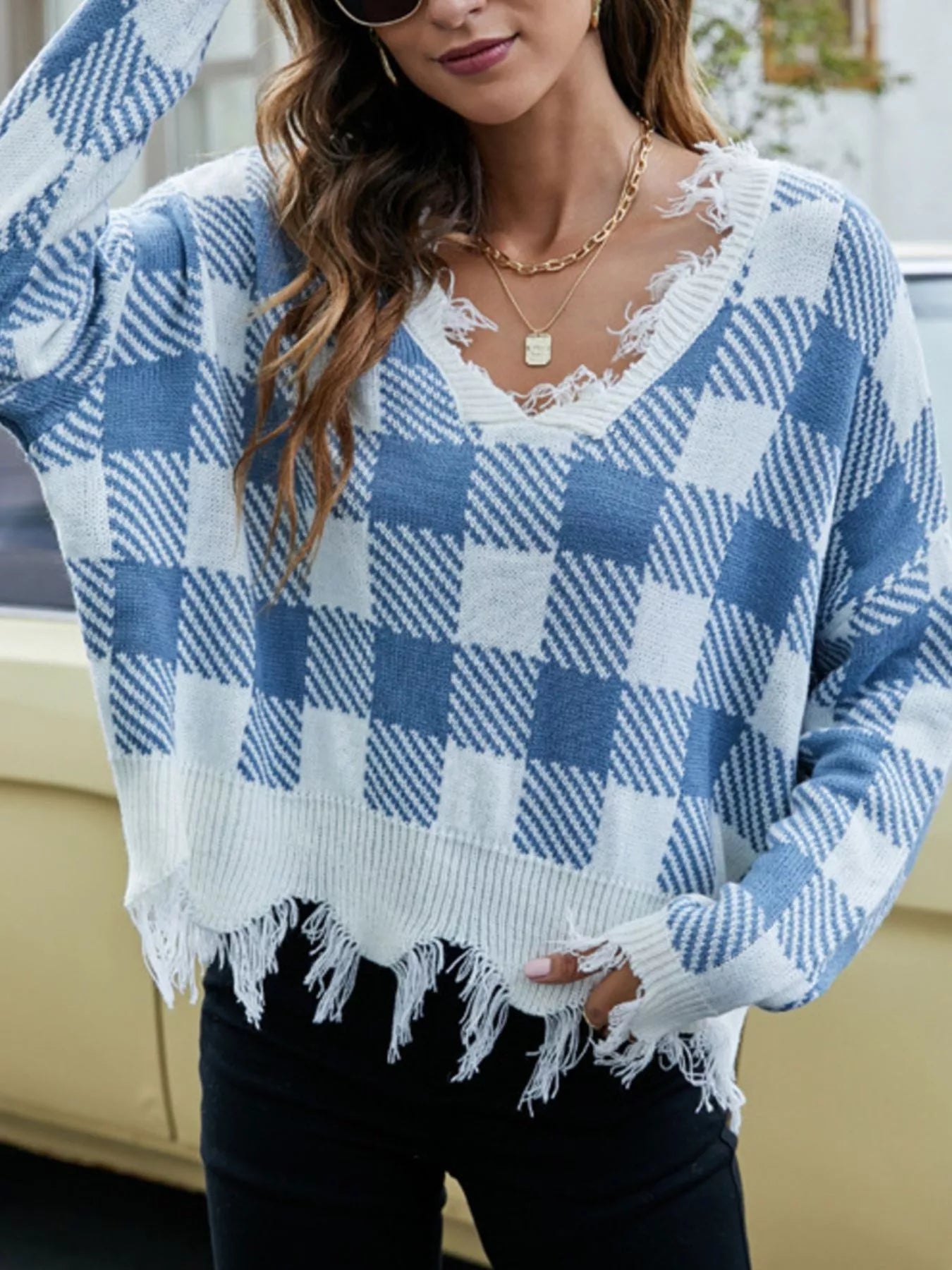 Frayed Hem Long Sleeve Sweater