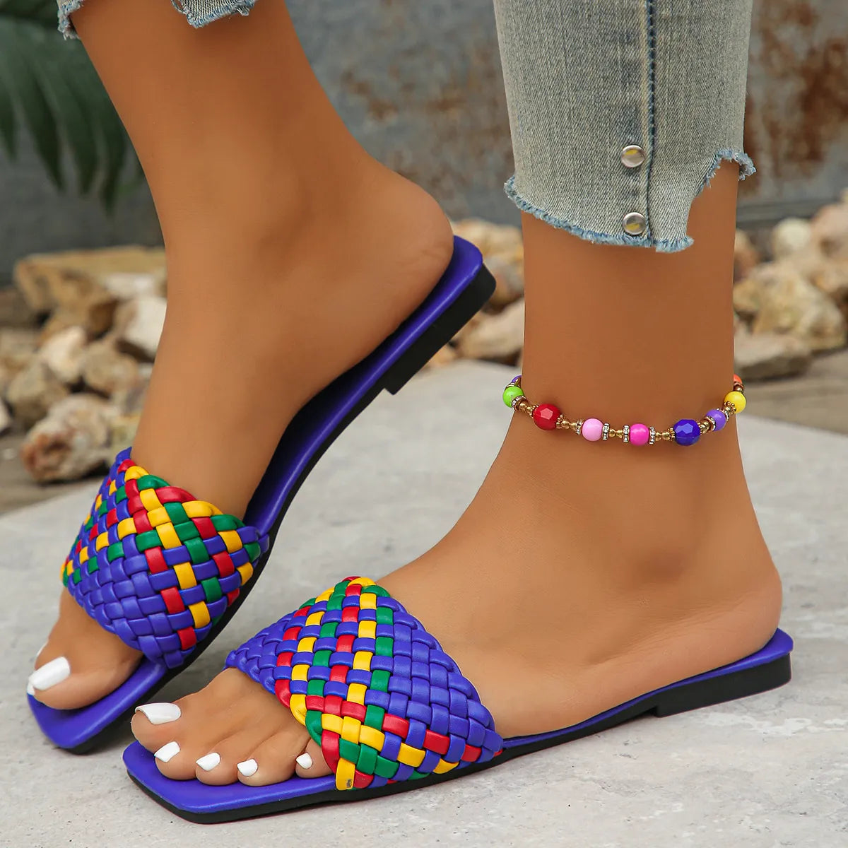 Colorful Open Toe Flats Sandals