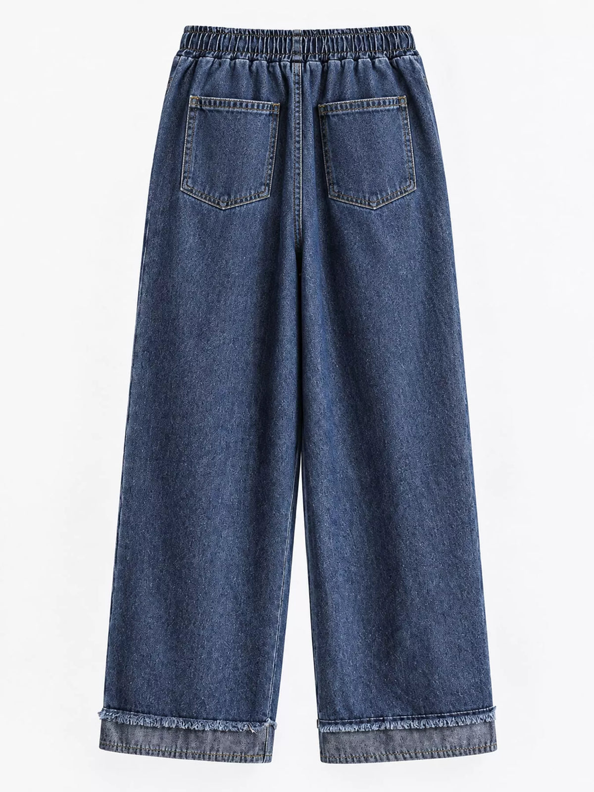 Full Size High-Waisted Elastic Drawstring Wide-Leg Jeans with Frayed Hem Plus Size