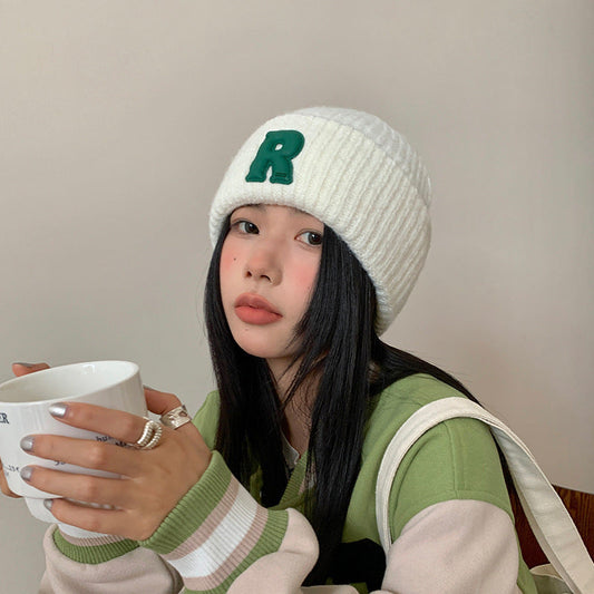 Loose Big-Head Woolen Cap with Letter Design — Oversize Winter Wool Hat