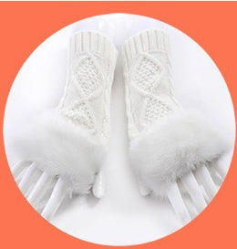 Women Rabbit Fur Fingerless Gloves - Autumn Winter Warmth For Cute Student Style