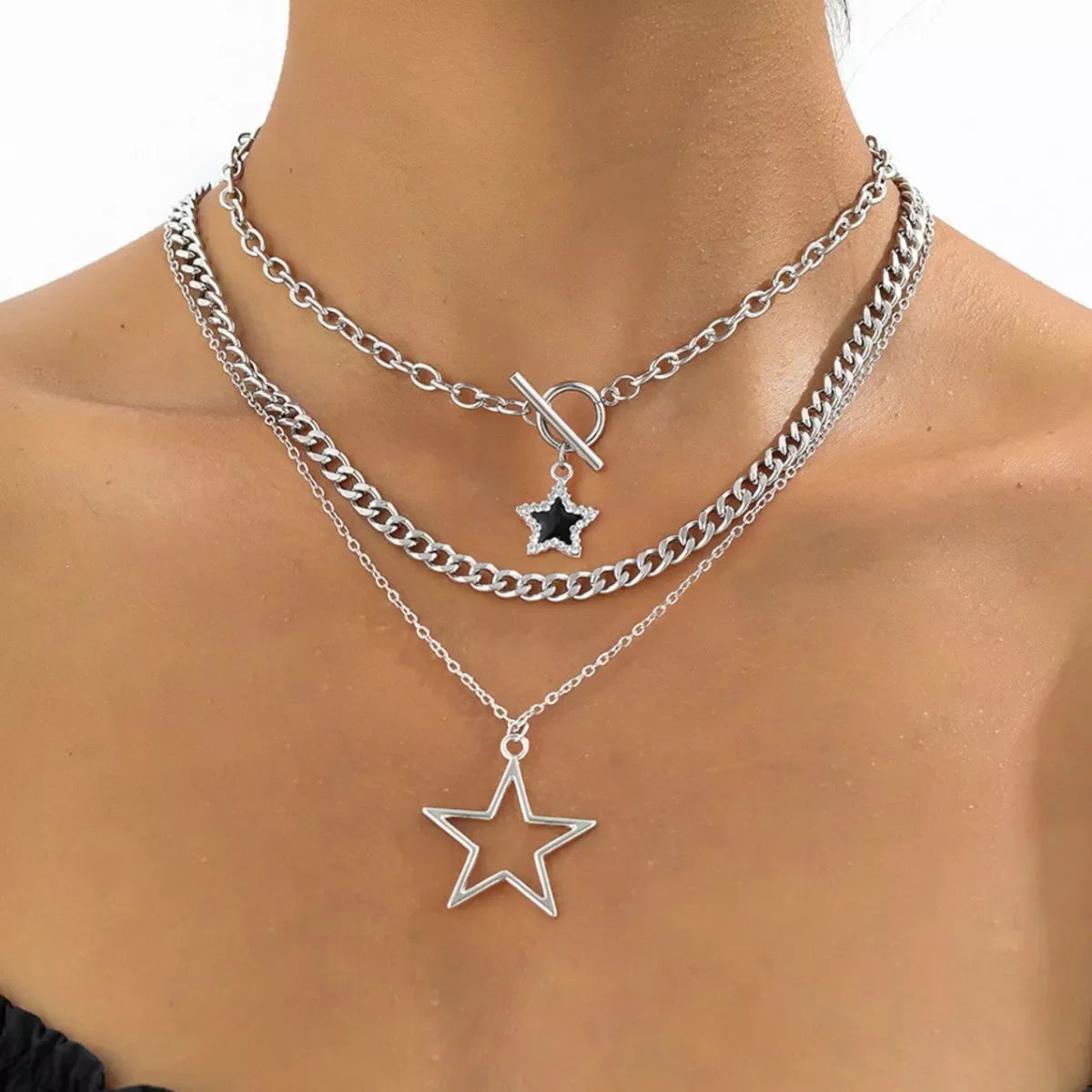 3-Piece Layered Star Pendant Necklace