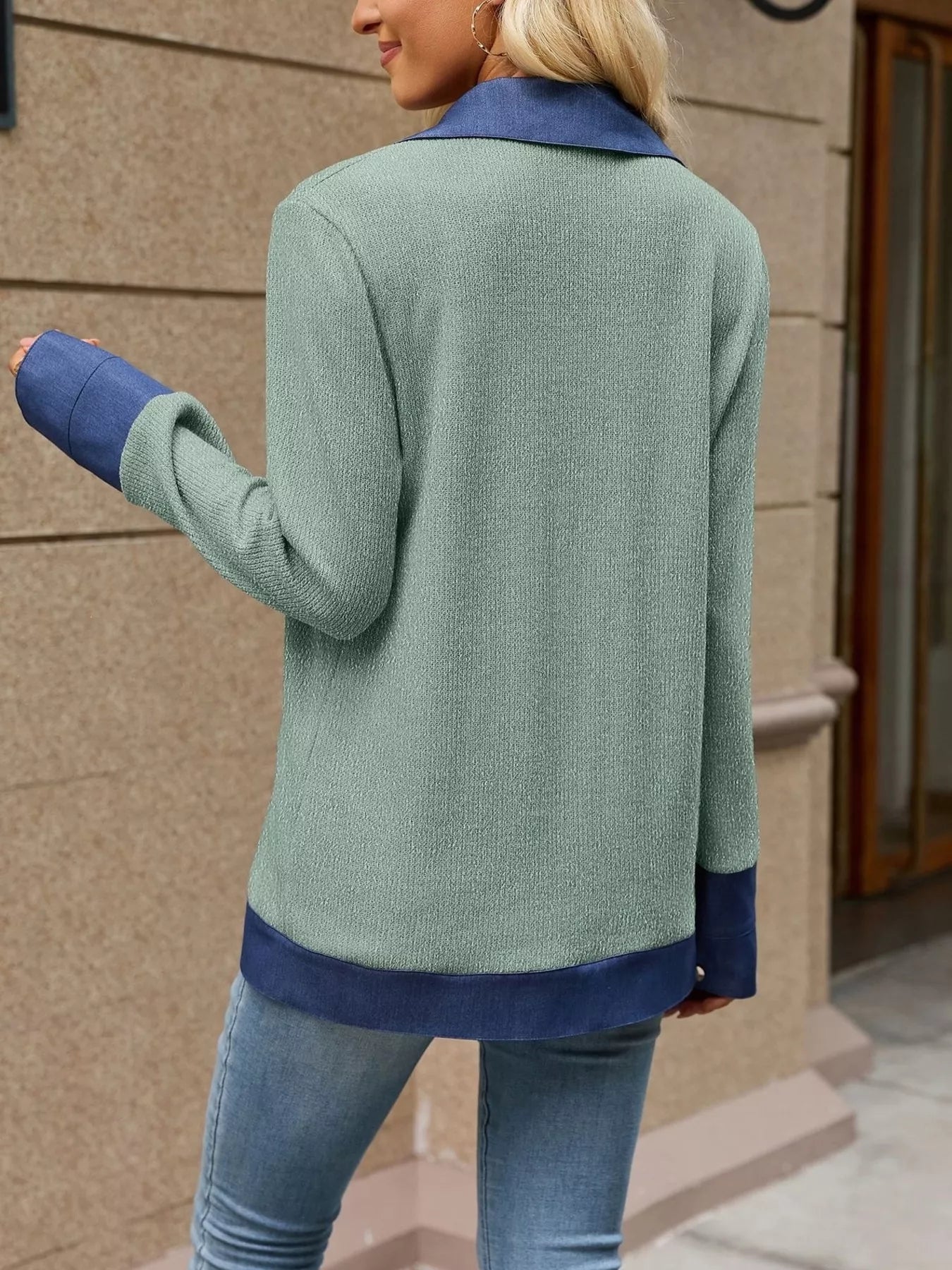 Contrast Denim Lapel Collar Outerwear