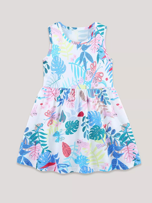 Children‘s Sleeveless Leaf Print Casual Dress