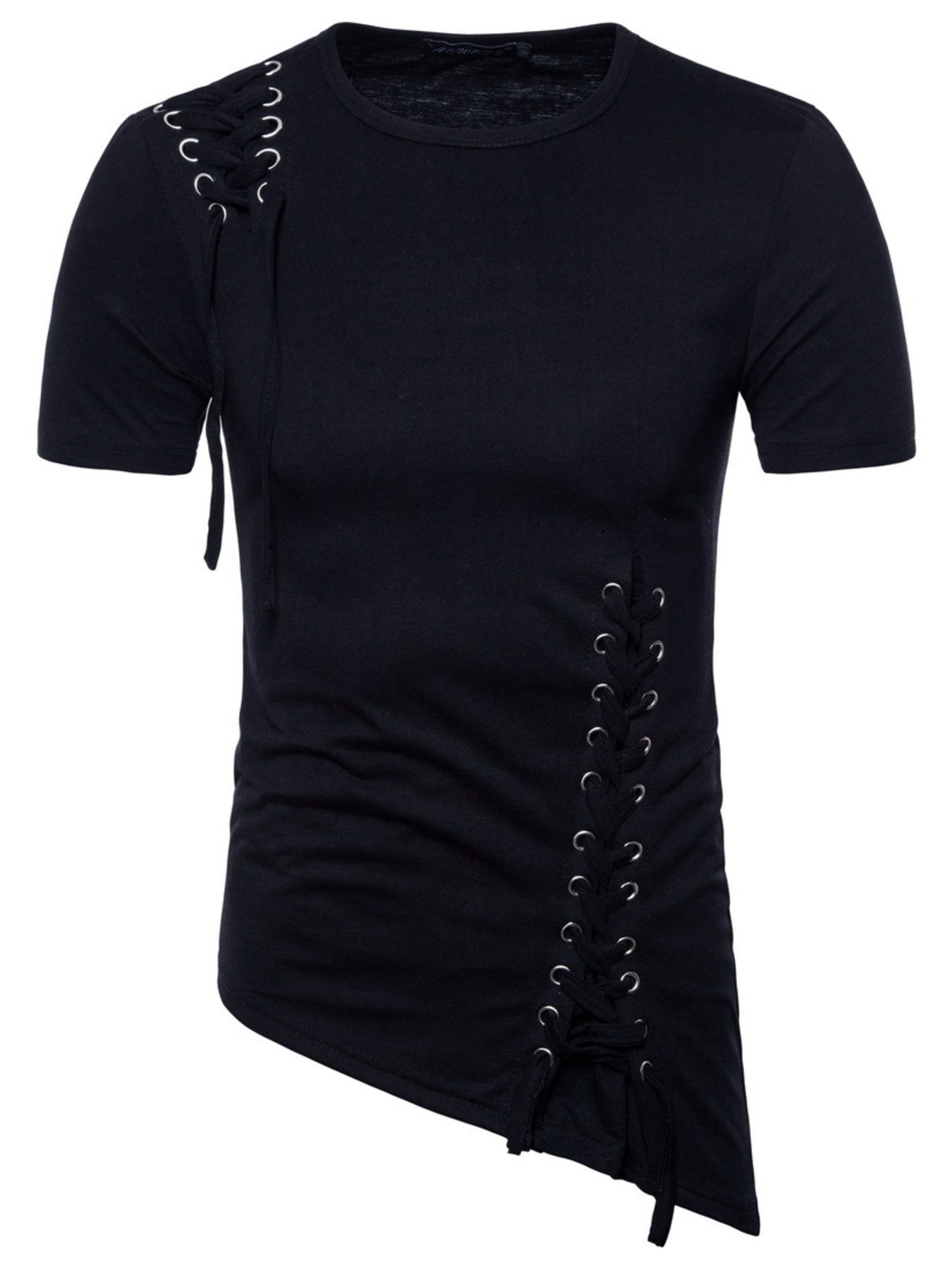 Men's Lace-Up Asymmetric Hem T-Shirt
