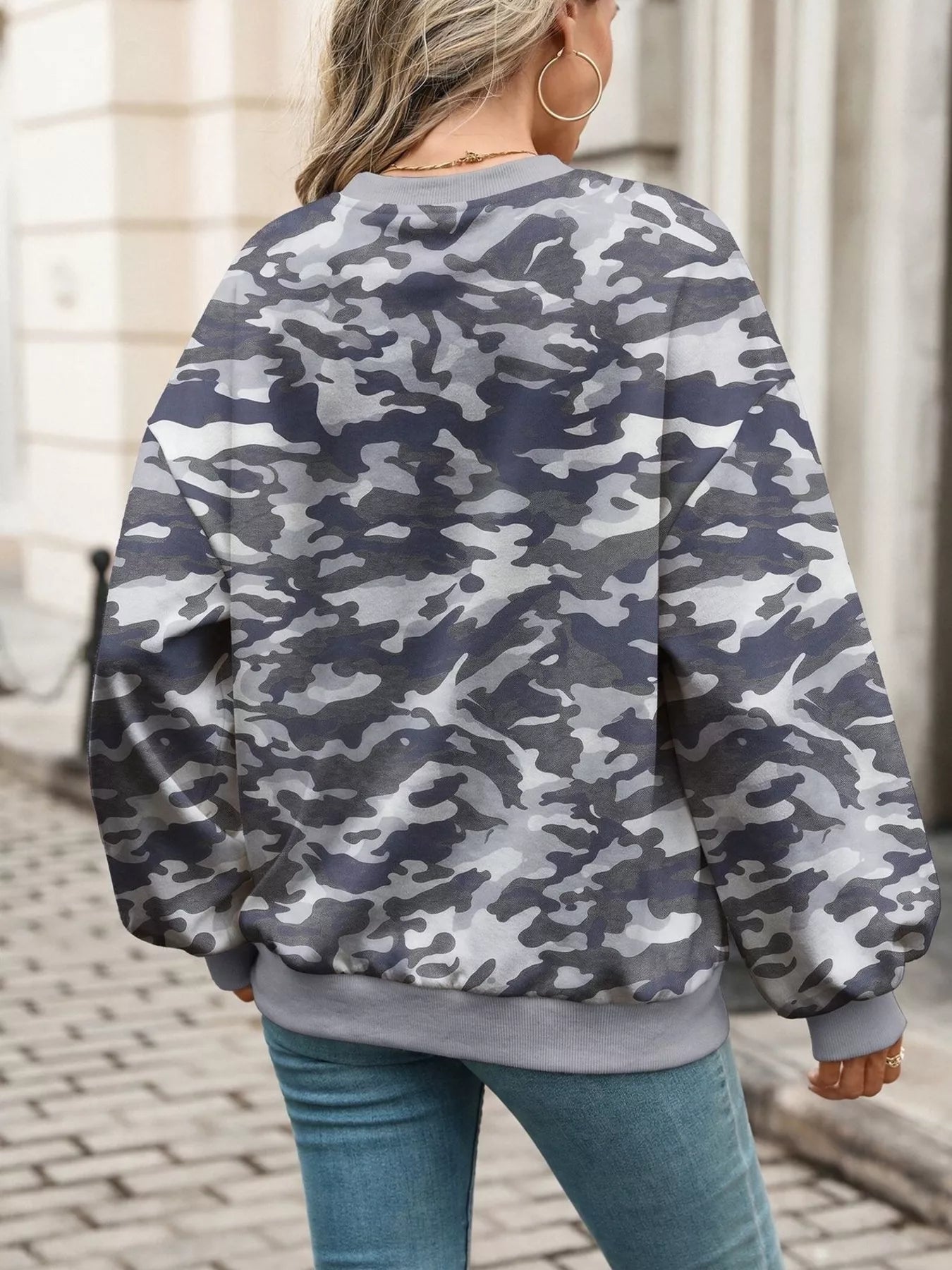 Leaf Print Sweatshirt with Contrasting Trim