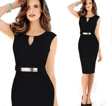 USA SIZE Metal buckle small V-neck bottoming skirt Slim temperament pencil skirt large size dress