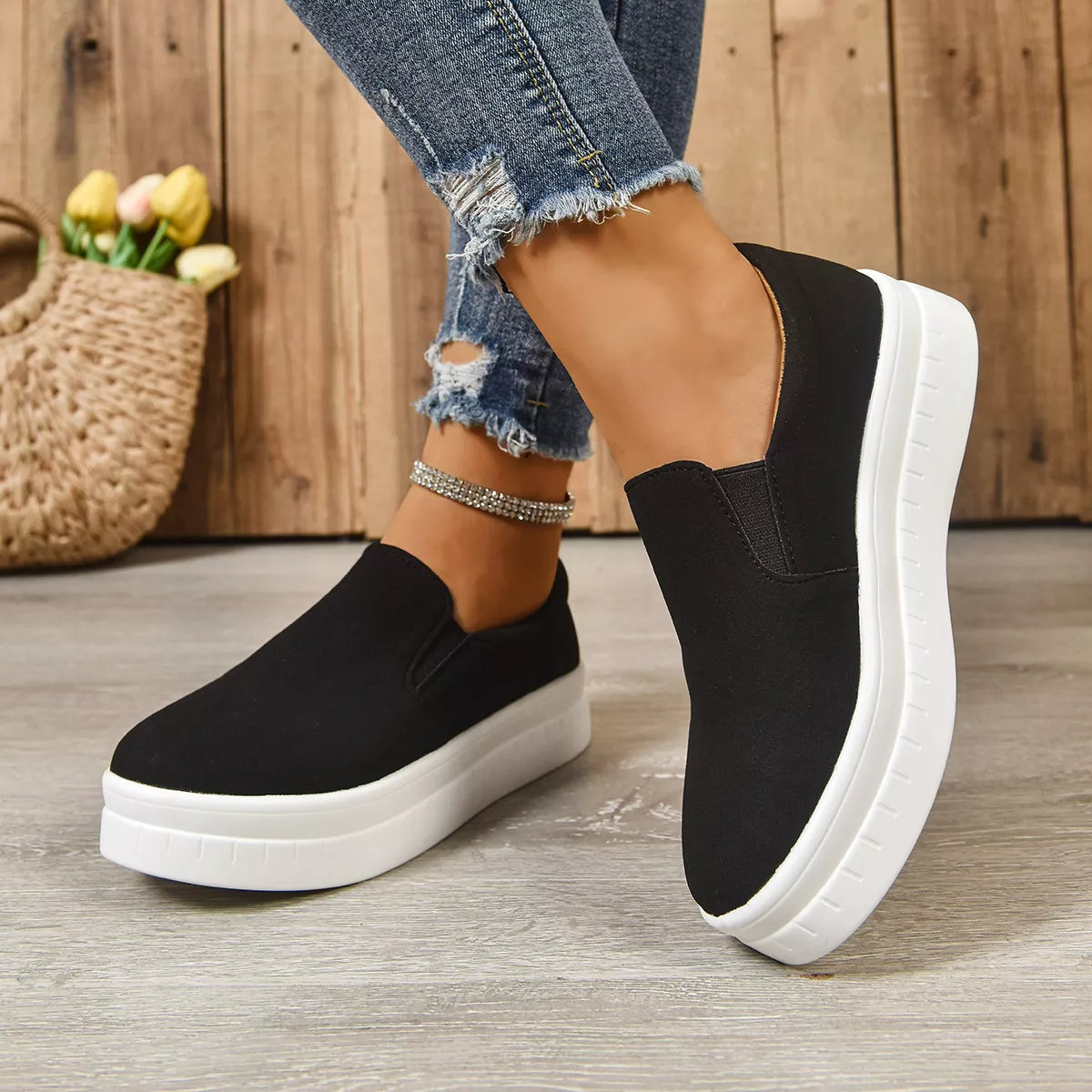 Round Toe Platform Slip-Ons