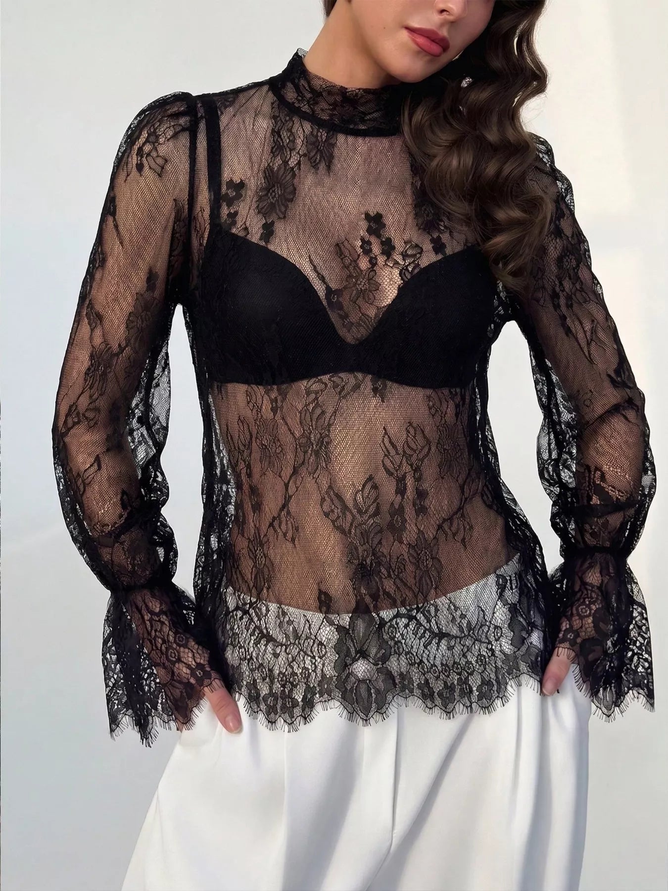 Lace Flounce Sleeve Top