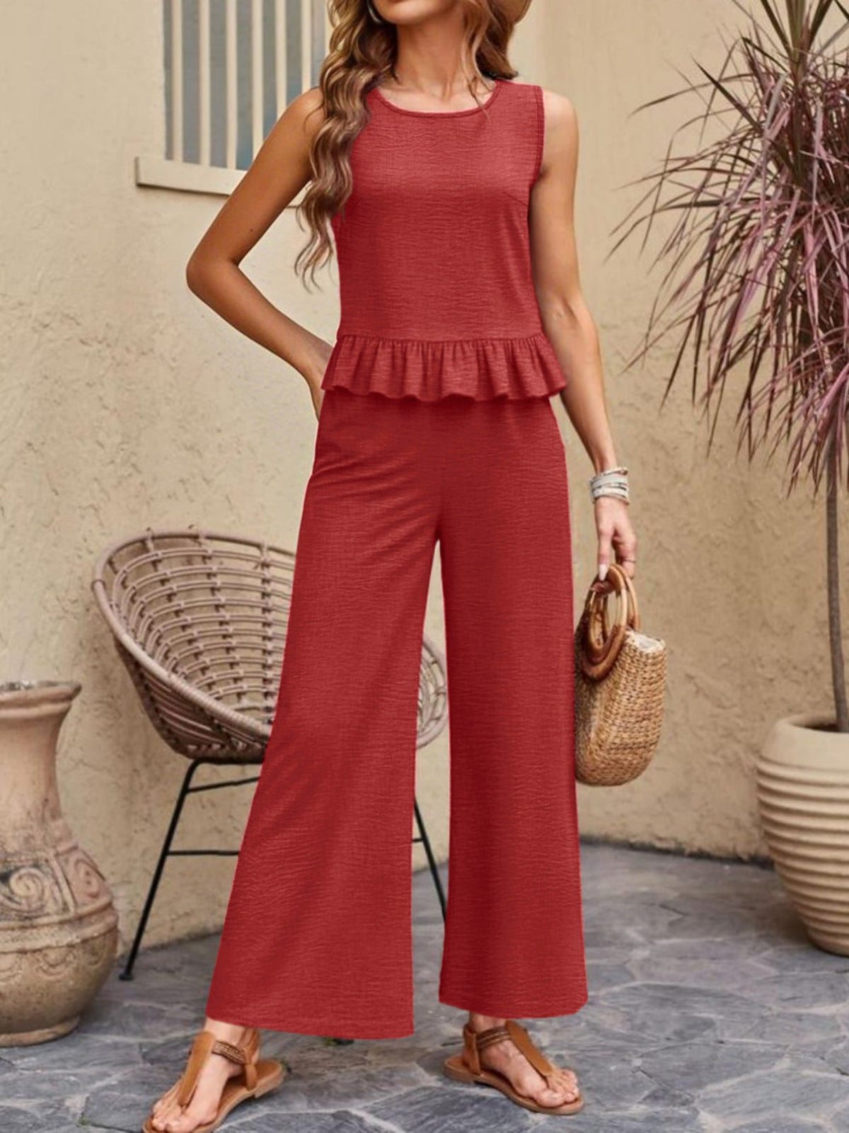 Ruffle Hem Tank and Pants Set