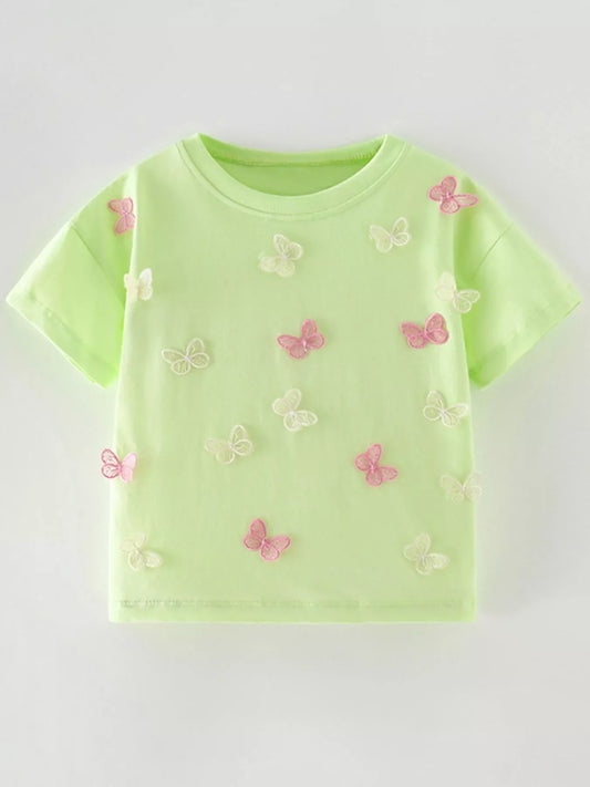 Children's Butterfly Applique Short Sleeve T-Shirt