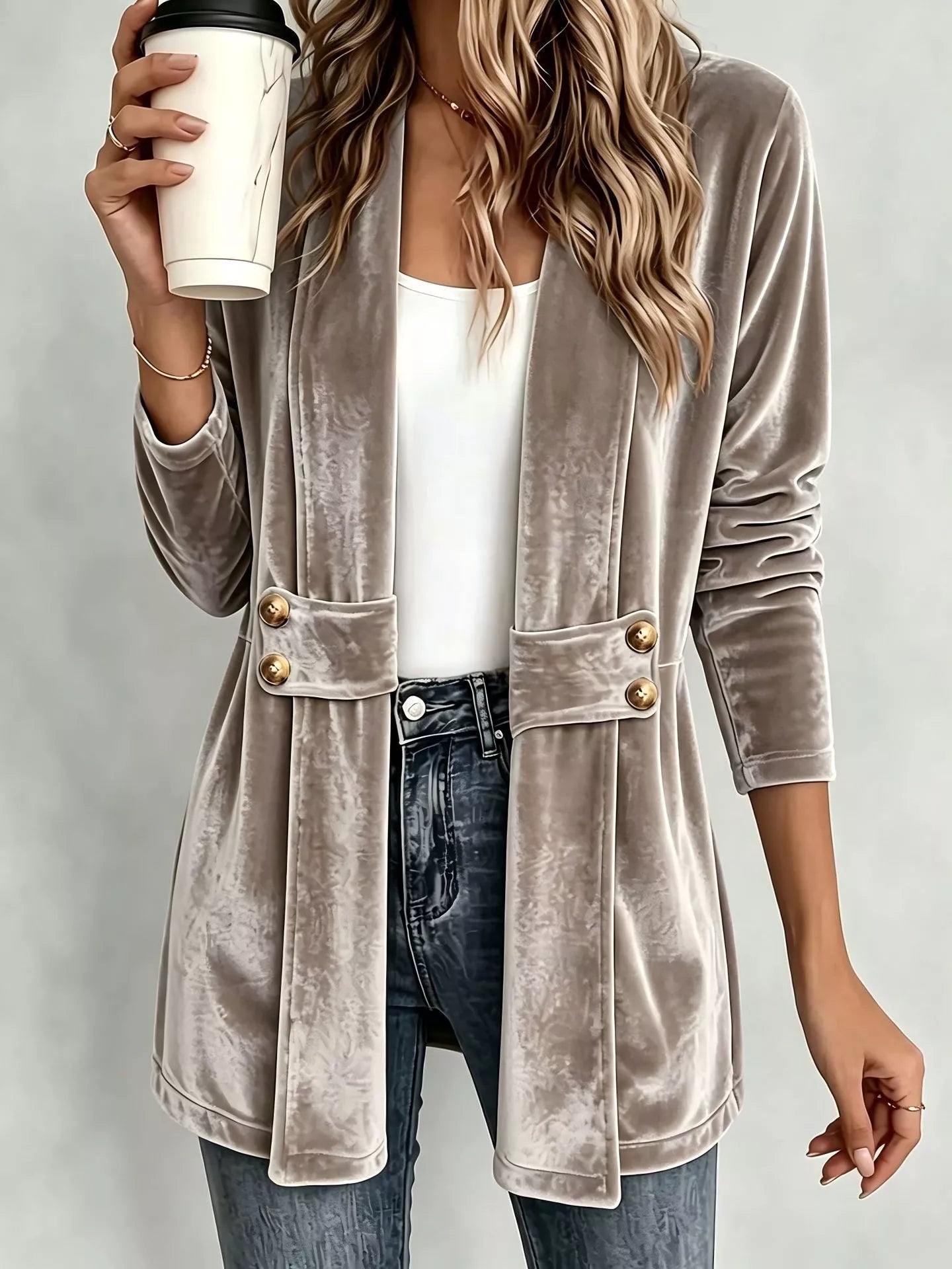 Elegant Velvet Open-Front Outerwear
