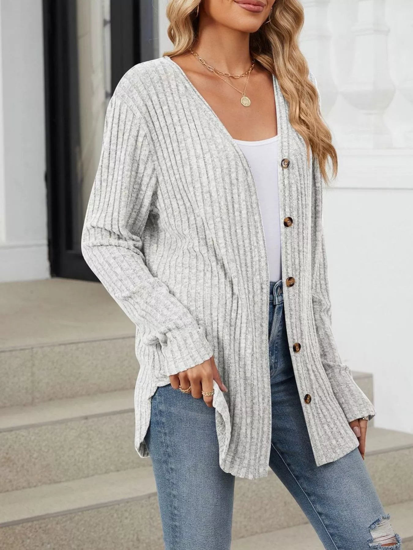 Ribbed Button-Up Cardigan