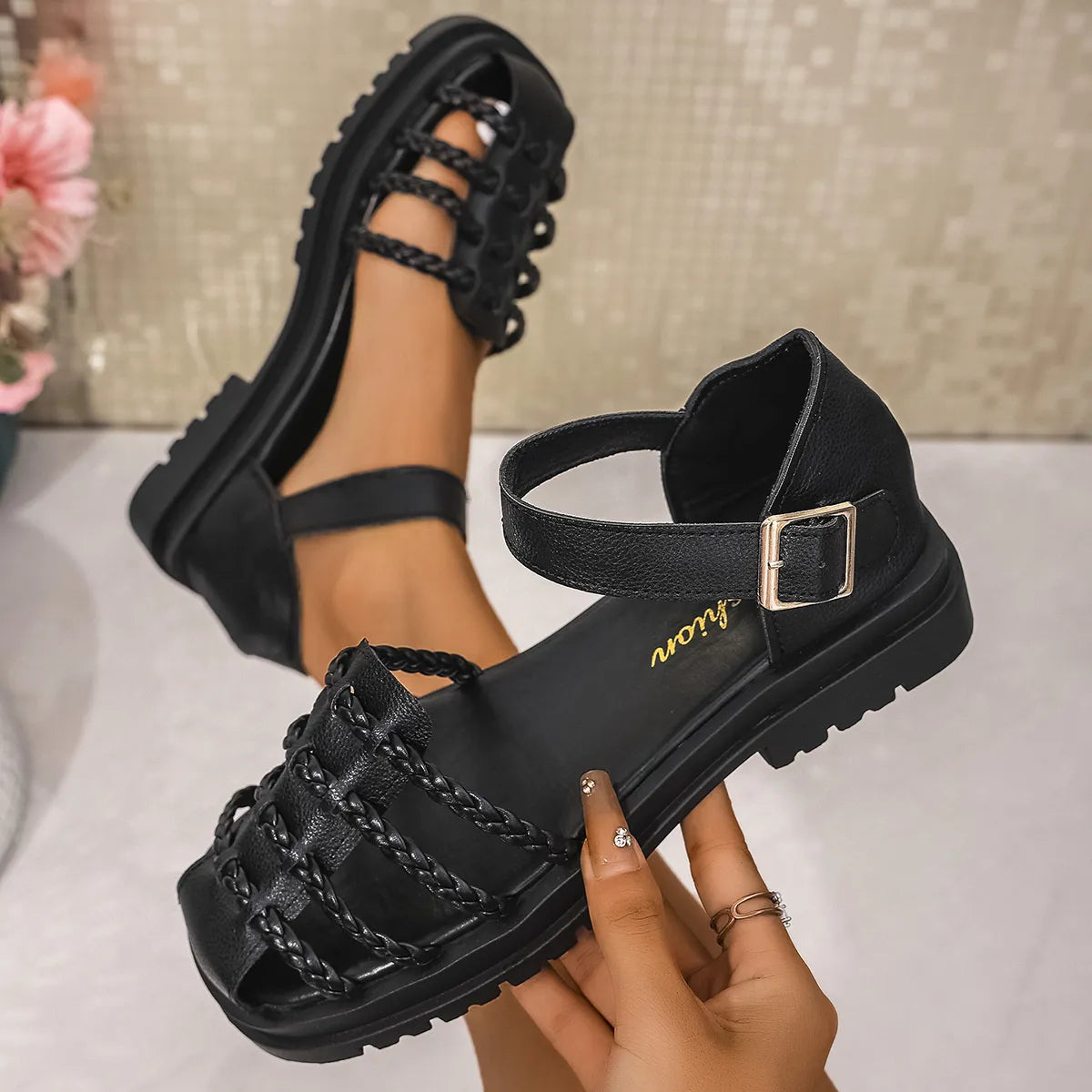 Braided Ankle Strap Sandals