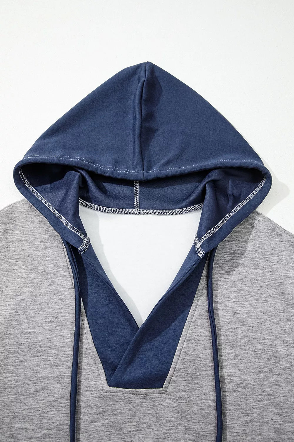 Color Block Patchwork V Neck Drawstring Hoodie