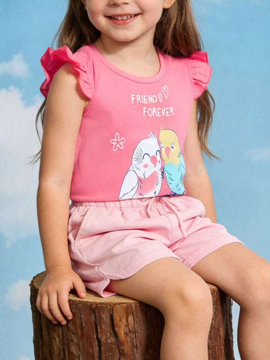 Children's Birds Graphic Ruffle Sleeve Top