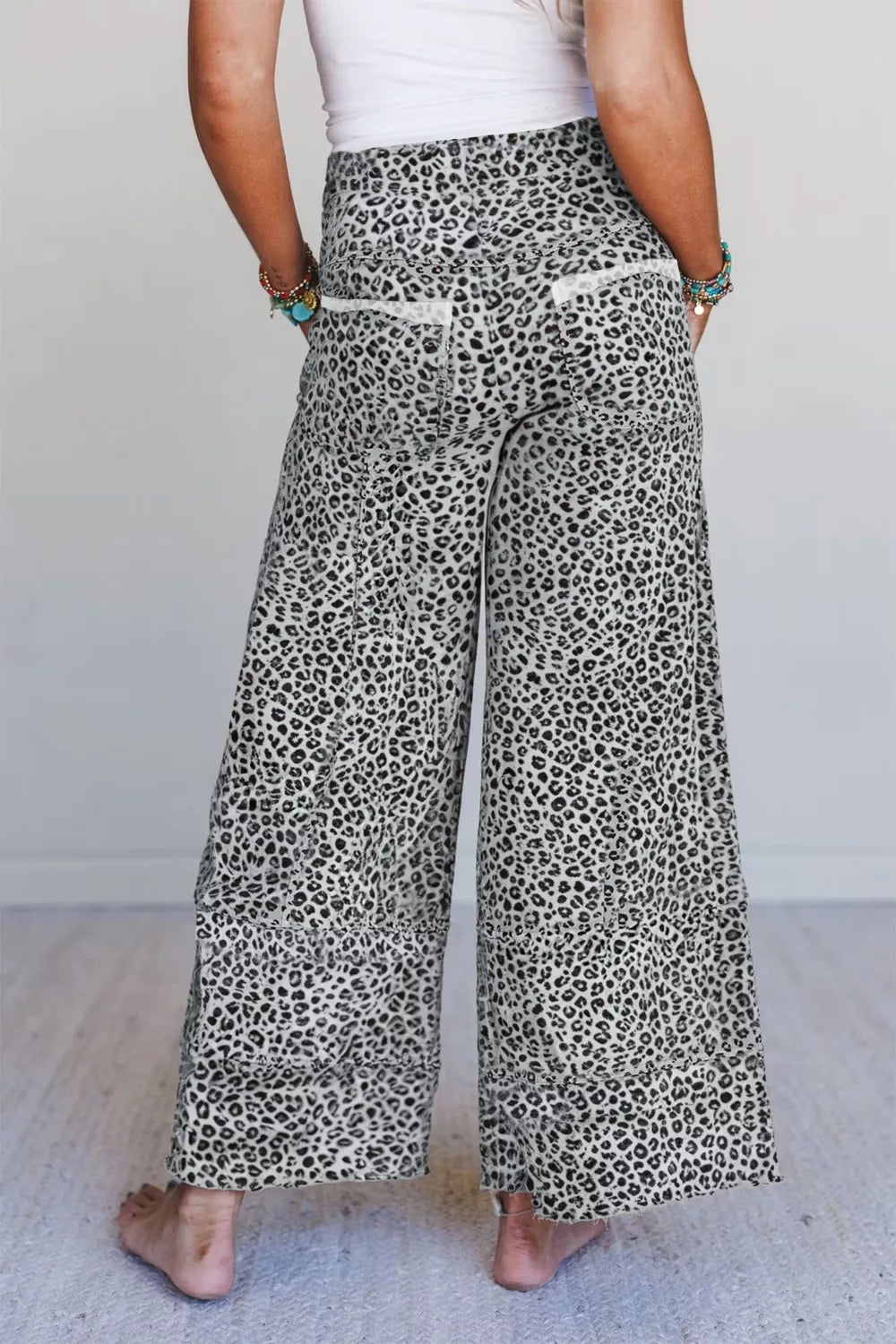 Animal Print Wide Leg Terry Knit Pants