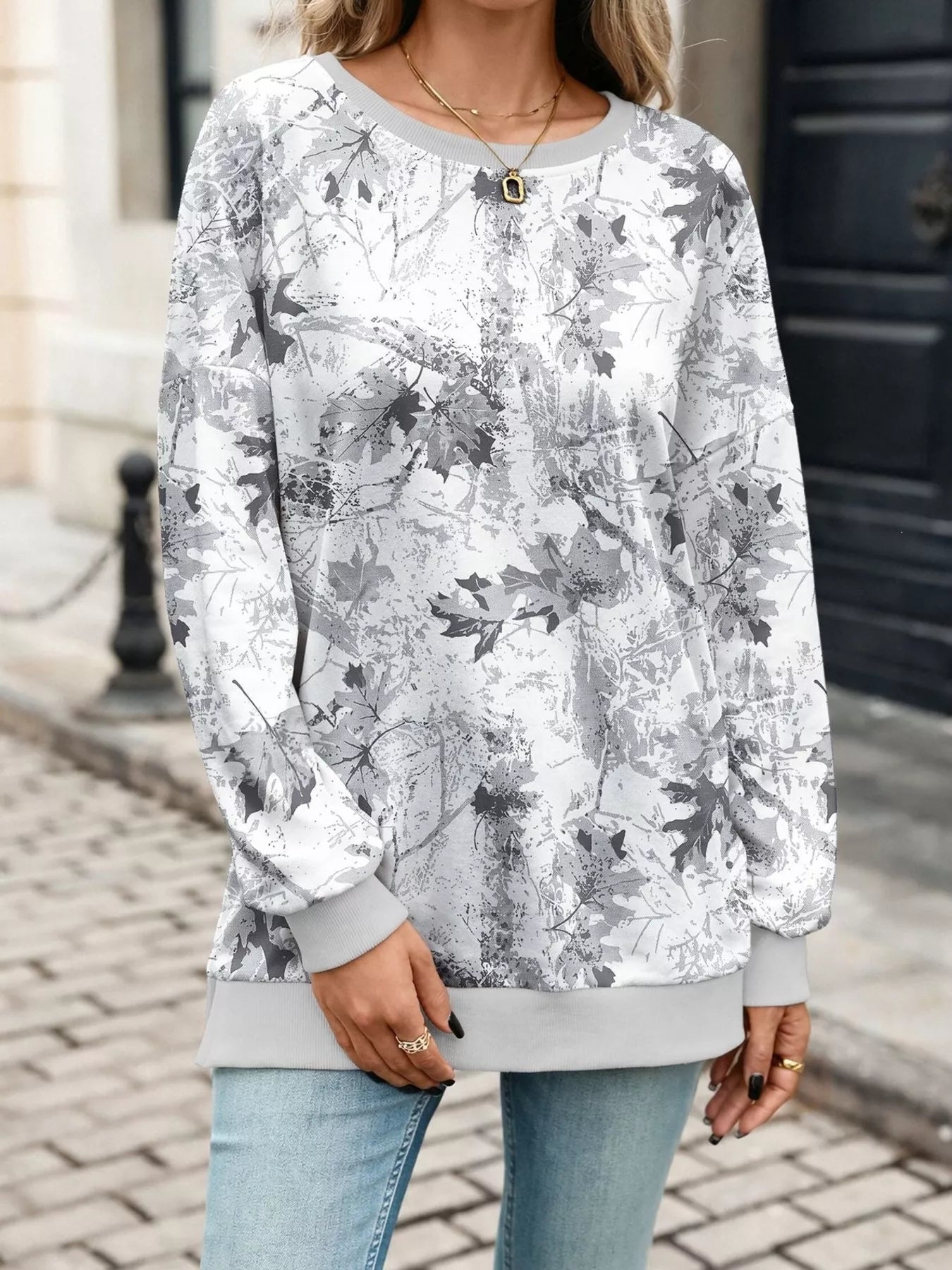 Camouflage Print Crewneck Sweatshirt