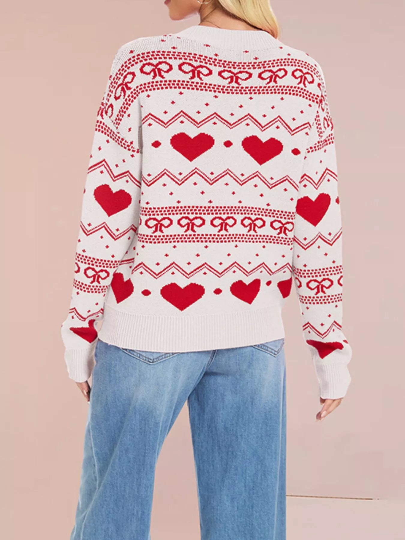 Heart Pattern Dropped Shoulder Sweater