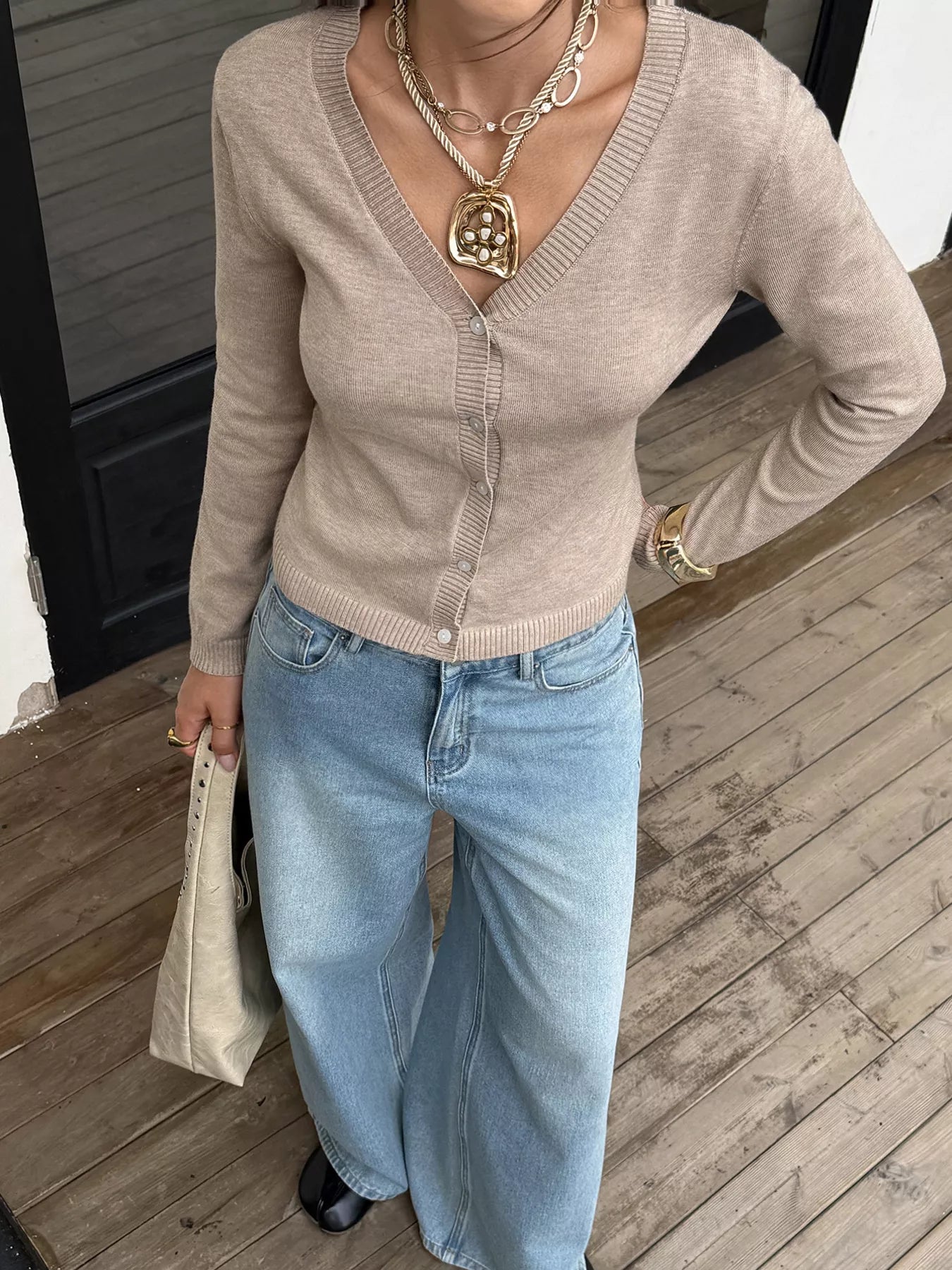 V-Neck Button-Up Cardigan