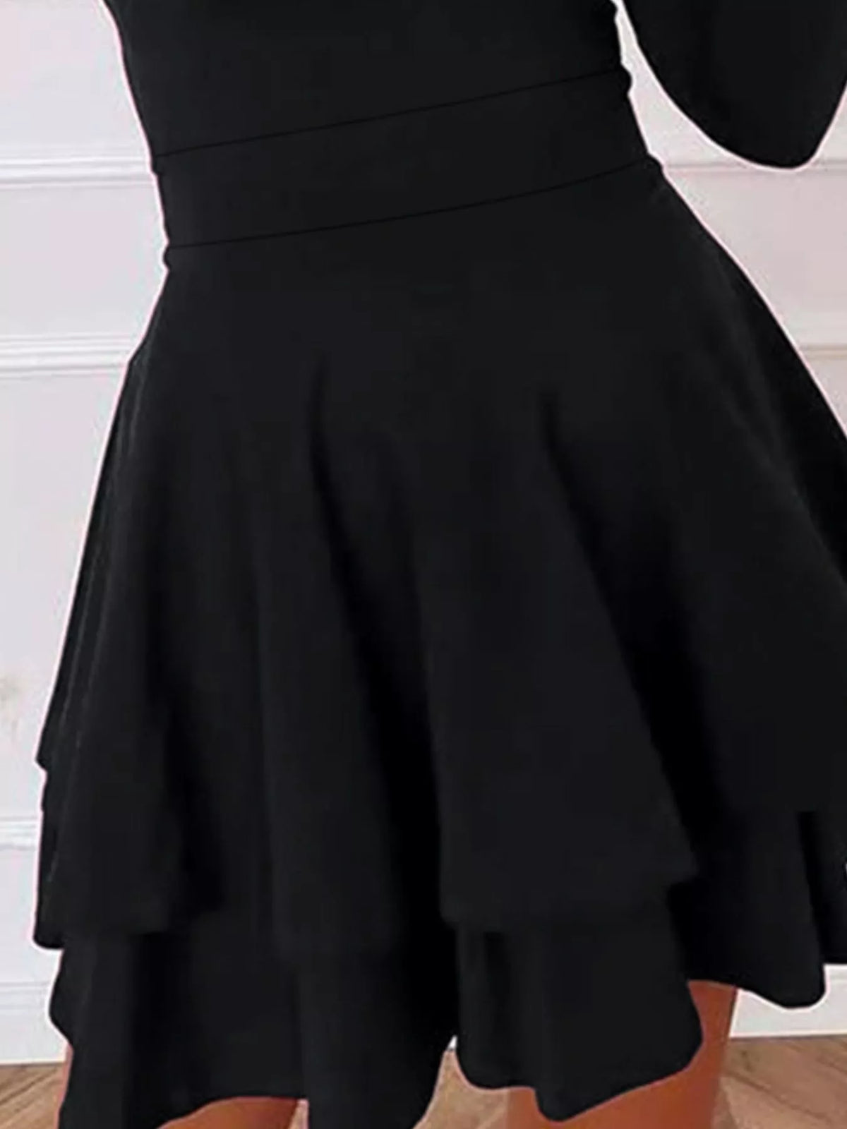 V-Neck Long Sleeve Layered Ruffle Mini Dress