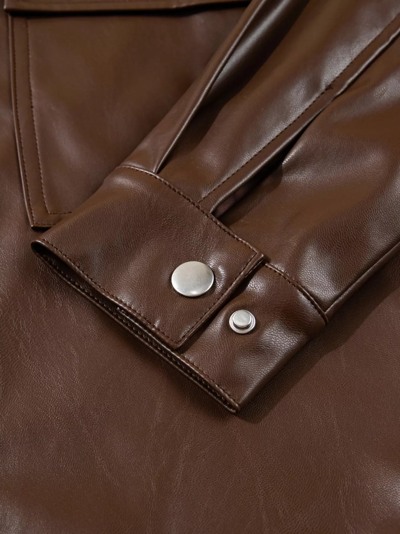 Double Flap Pocket Drawstring Hem Leather Jacket